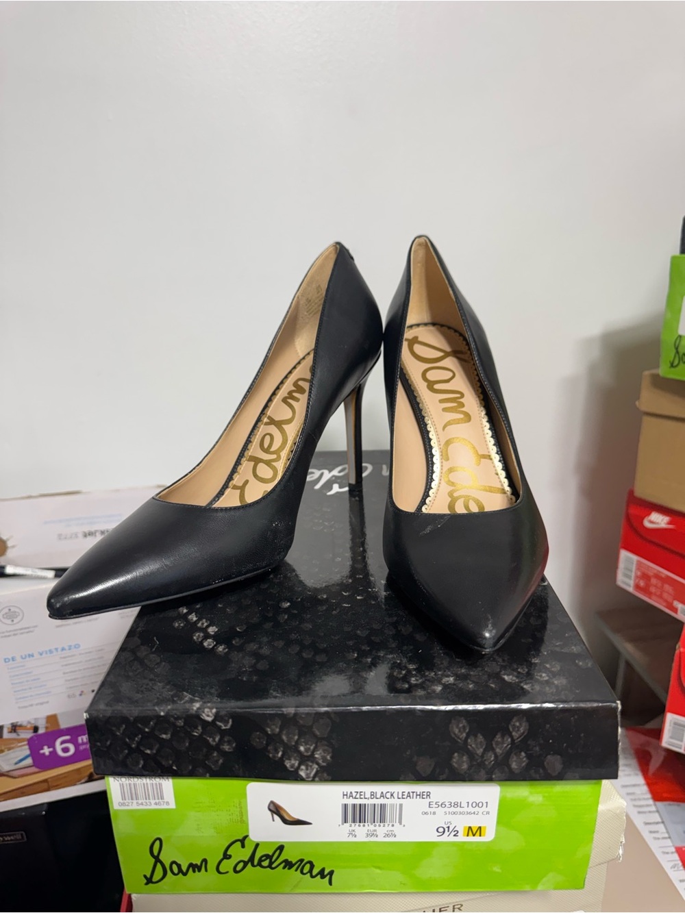 Sam Edelman Black Leather Pointed-Toe Stiletto Pumps